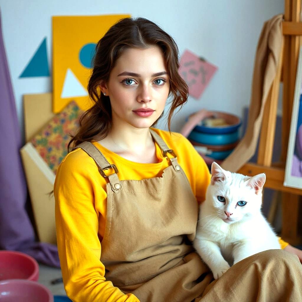 Beautiful Woman Painter in Vibrant Minimalist Ambiance