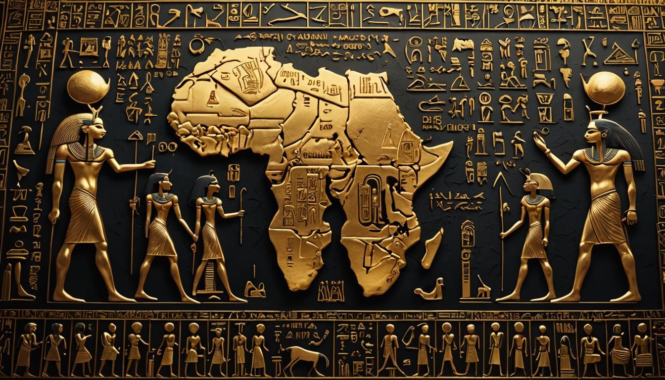 Gold Egyptian Hieroglyph Map of Africa
