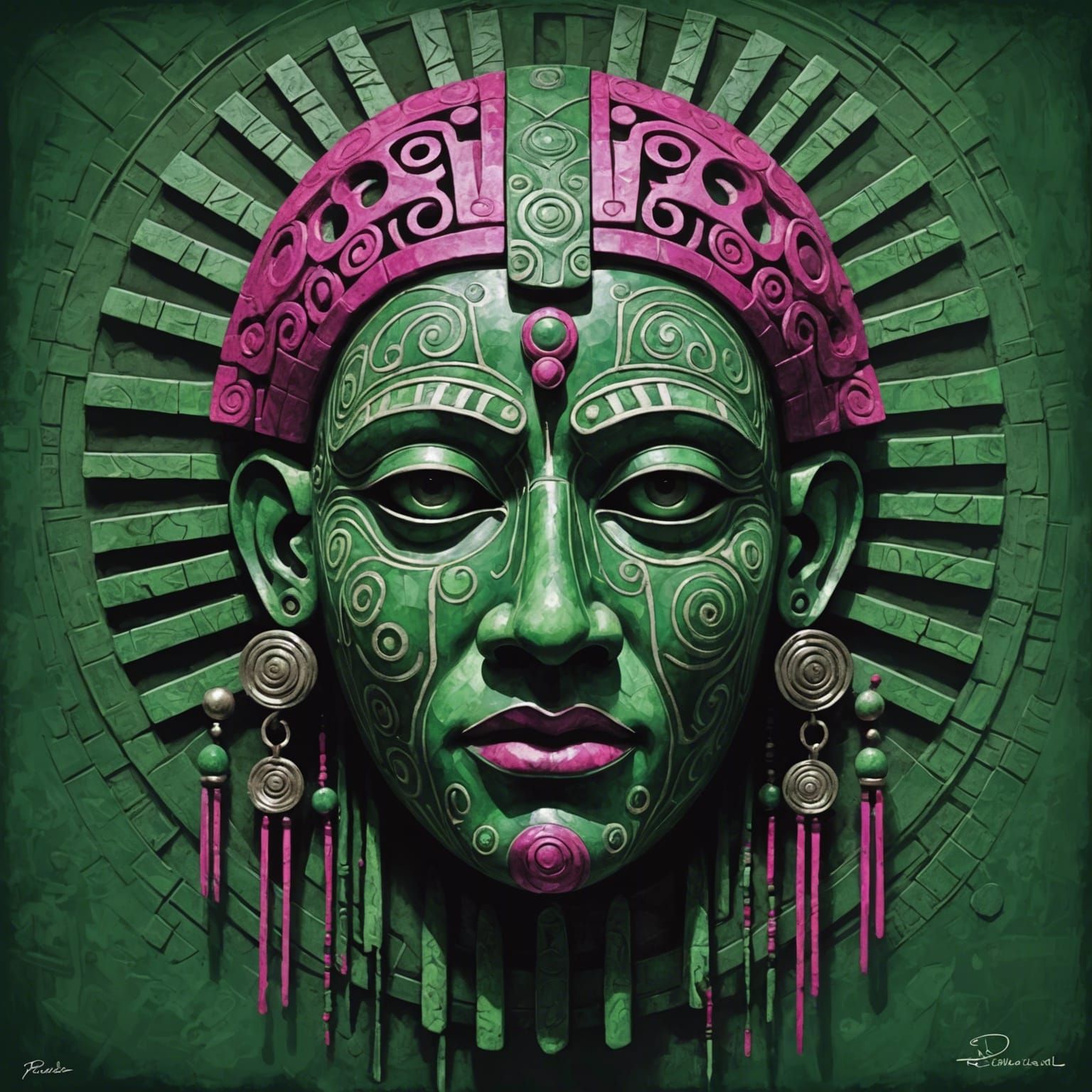 Ancient Tribal Mask in Geometric Abstract Art Style