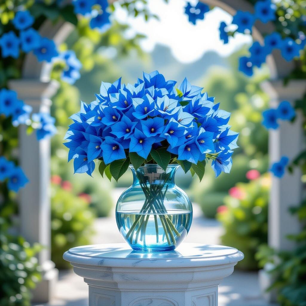 Hyperrealistic Blue Bougainvillea Still Life
