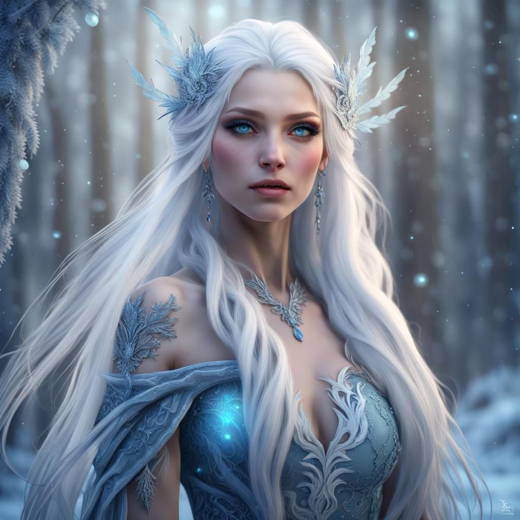 Detailed Winter Fairy with White Hair