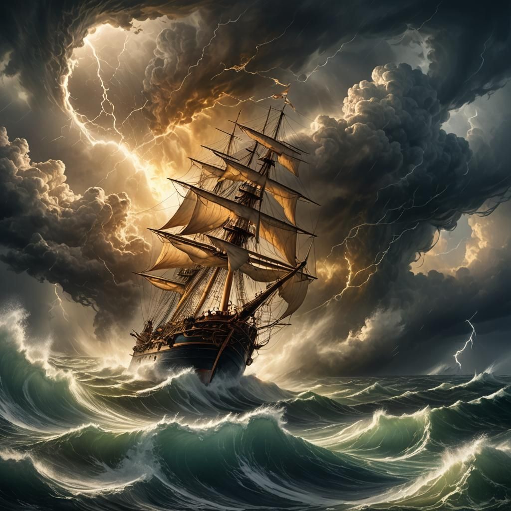 Ship in Tornado Vortex: Maritime Disaster Concept Art