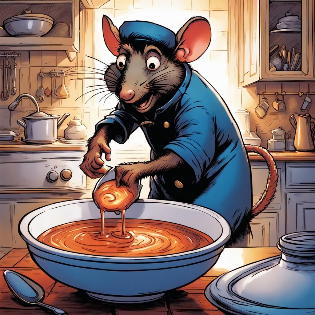 Ratatouille Stirring Soup in Comic Book Art
