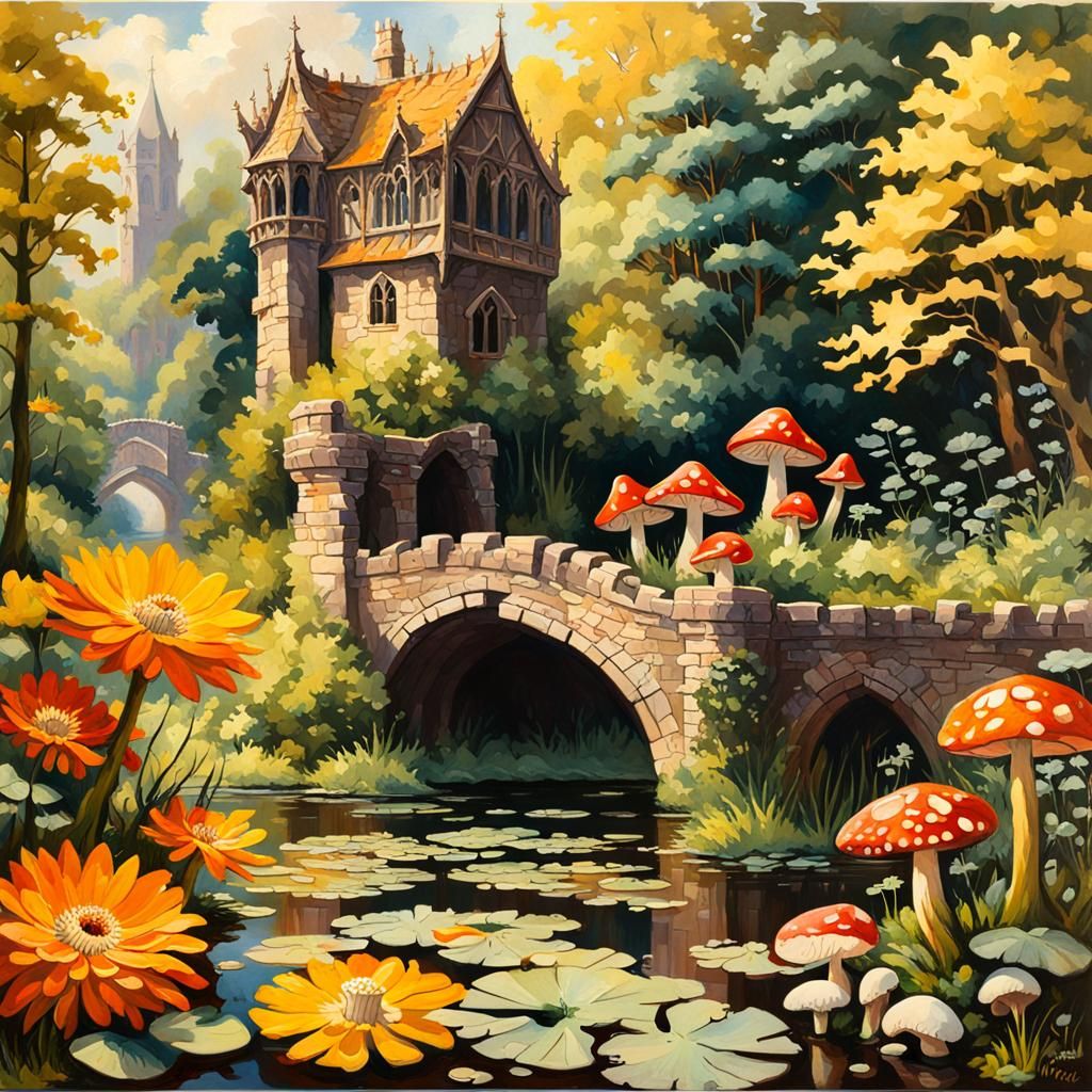 High Gothic Dungeon and Chrysanthemum Garden, Impressionist ...