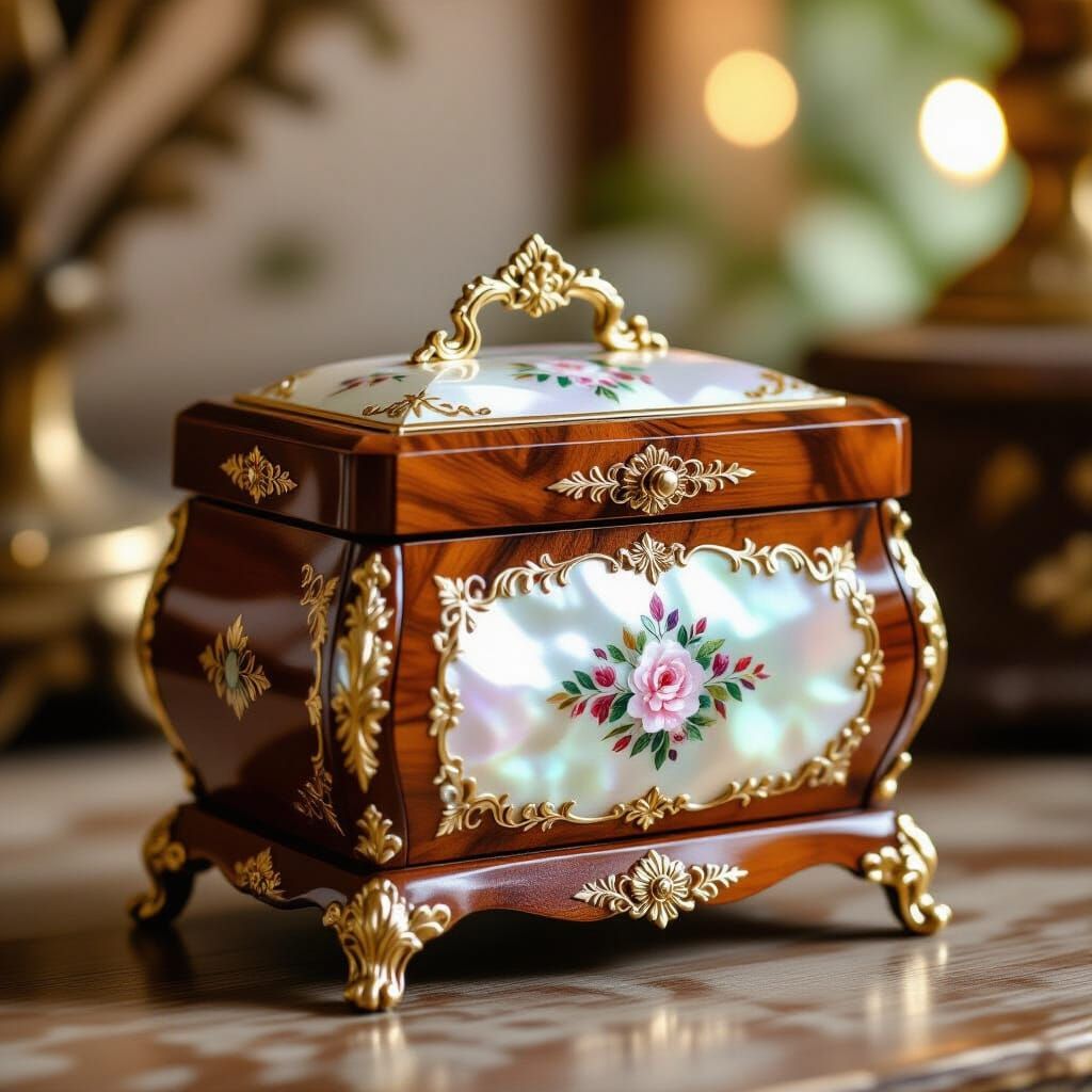 Antique Rosewood Music Box with Mother-of-Pearl Inlay