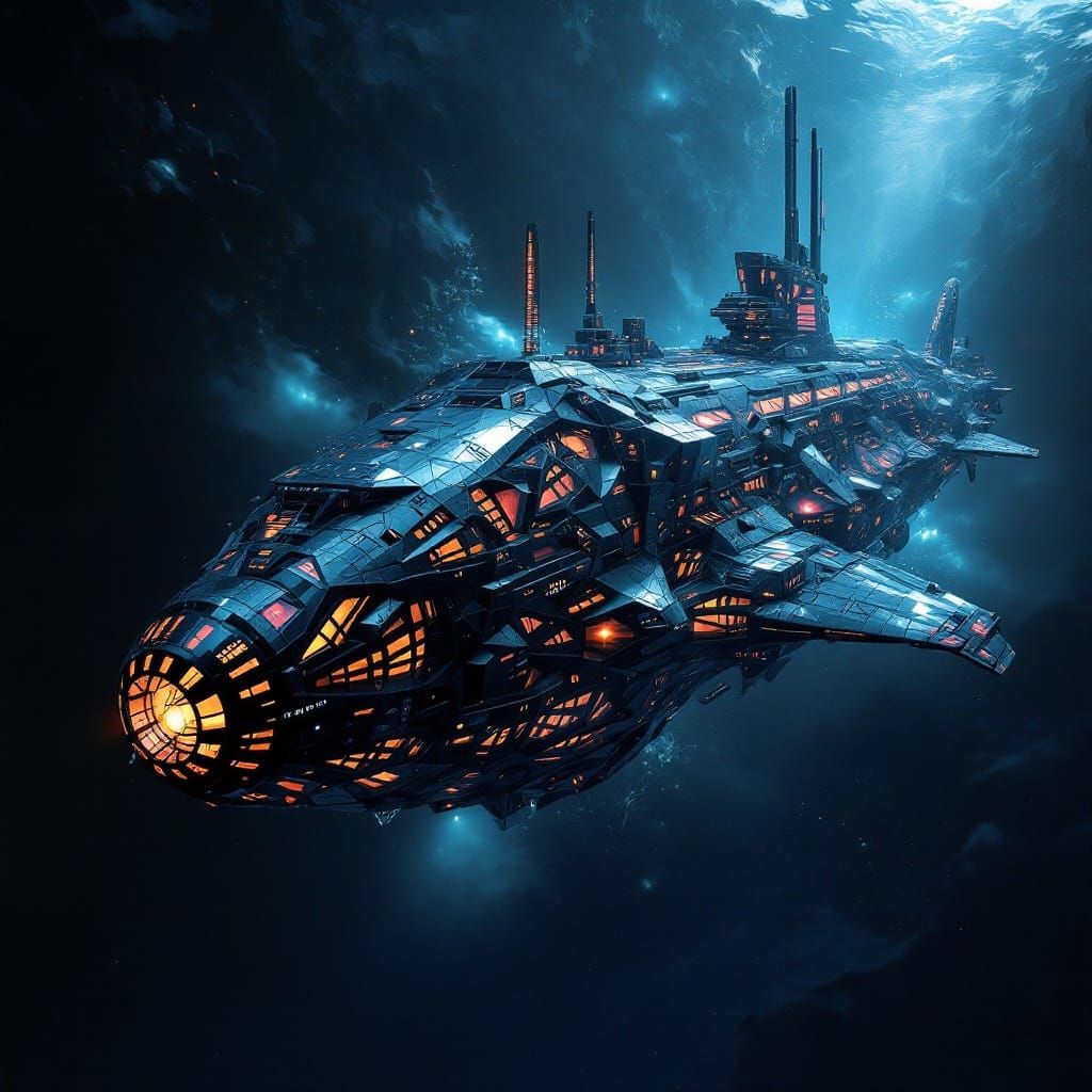 Afrofuturist Nuclear Submarine in Cubist Art Deco Style