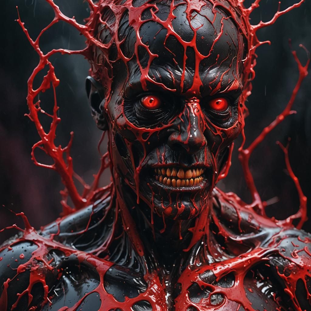 Grotesque Red Figure in Dark Surrealism