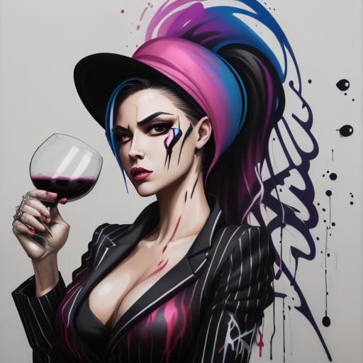 Fashionable Woman in Pinstripes: Graffiti Art Style