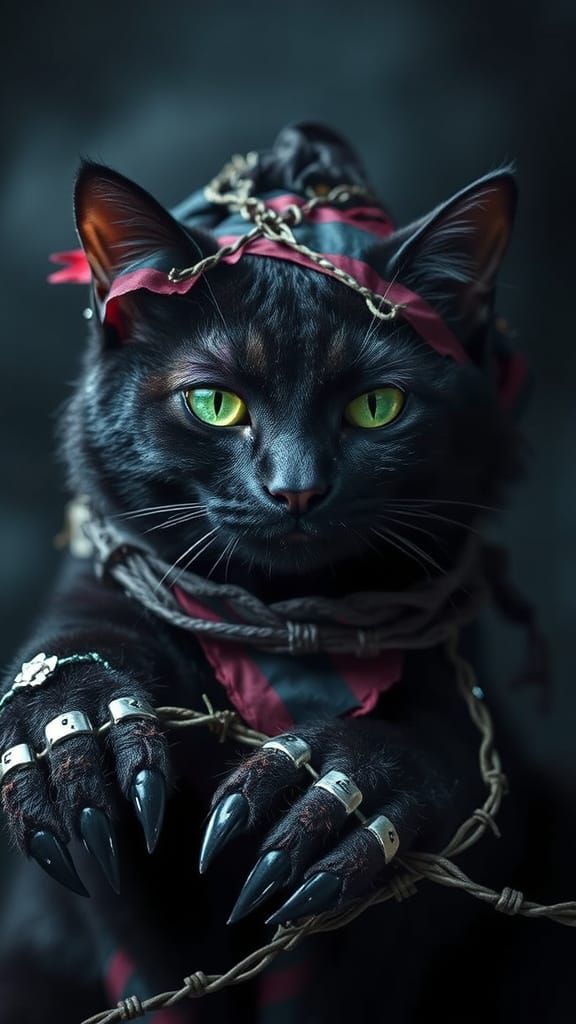 Grunge Gothpunk Feline Rebel in Barbed Wire Attire