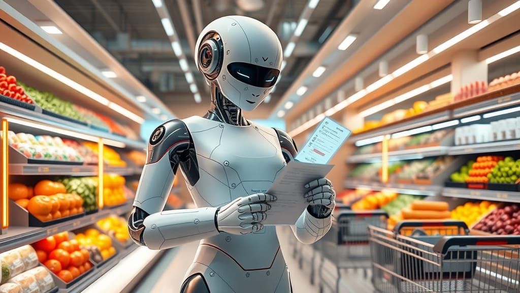 Robot Rosie Shopping in a Futuristic Supermarket