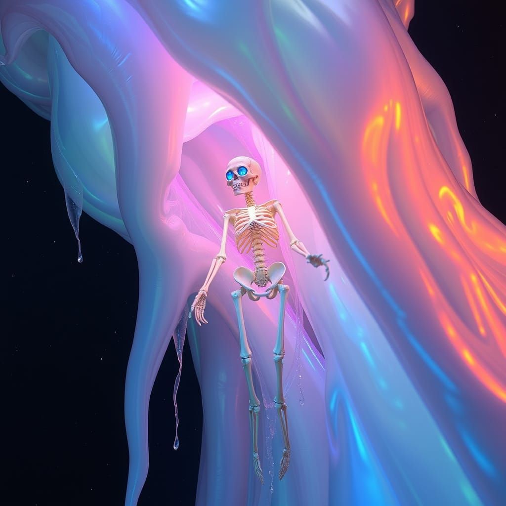 Giant Iridescent Slime Creature in Surreal Style