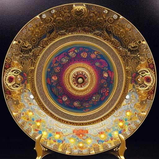 Gold Crystal Cloisonnee Plate: Elaborate Ceramic Art