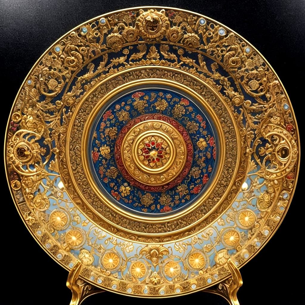 Intricate Gold Crystal Ceramic Cloisonnee Plate