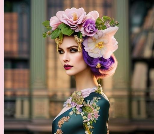 Ethereal Goddess with Floral Dress in Hyper-Detailed Style