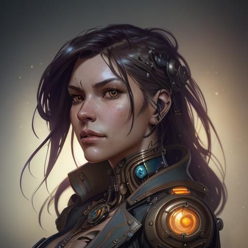 Steampunk Cyborg Portrait in Art Nouveau Style