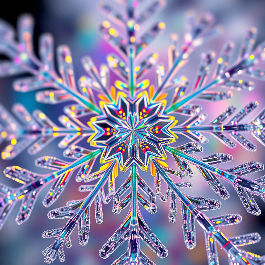 Kaleidoscopic Fractal Snowflakes in Op Art Style