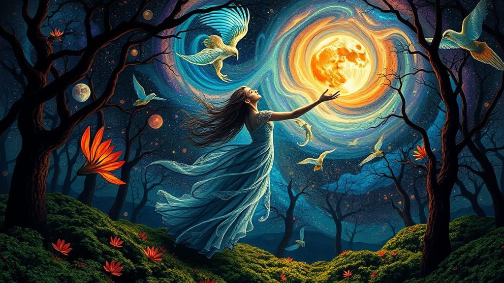 Dreamlike Transhumanist Woman: Cosmic Bio-Art Collage