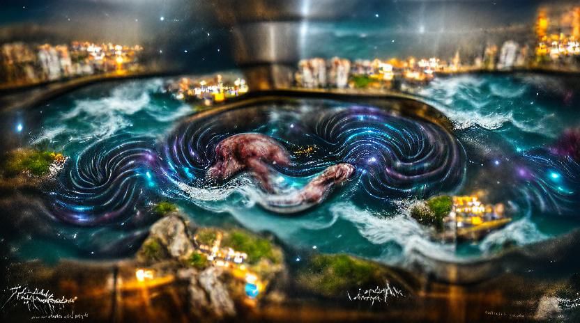 Night Ocean Whirlpool Astral Cosmic Illustration