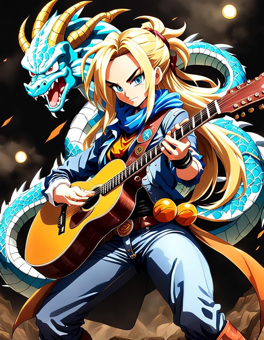 Anime Cowgirl Guitarist in Dragon Ball Style
