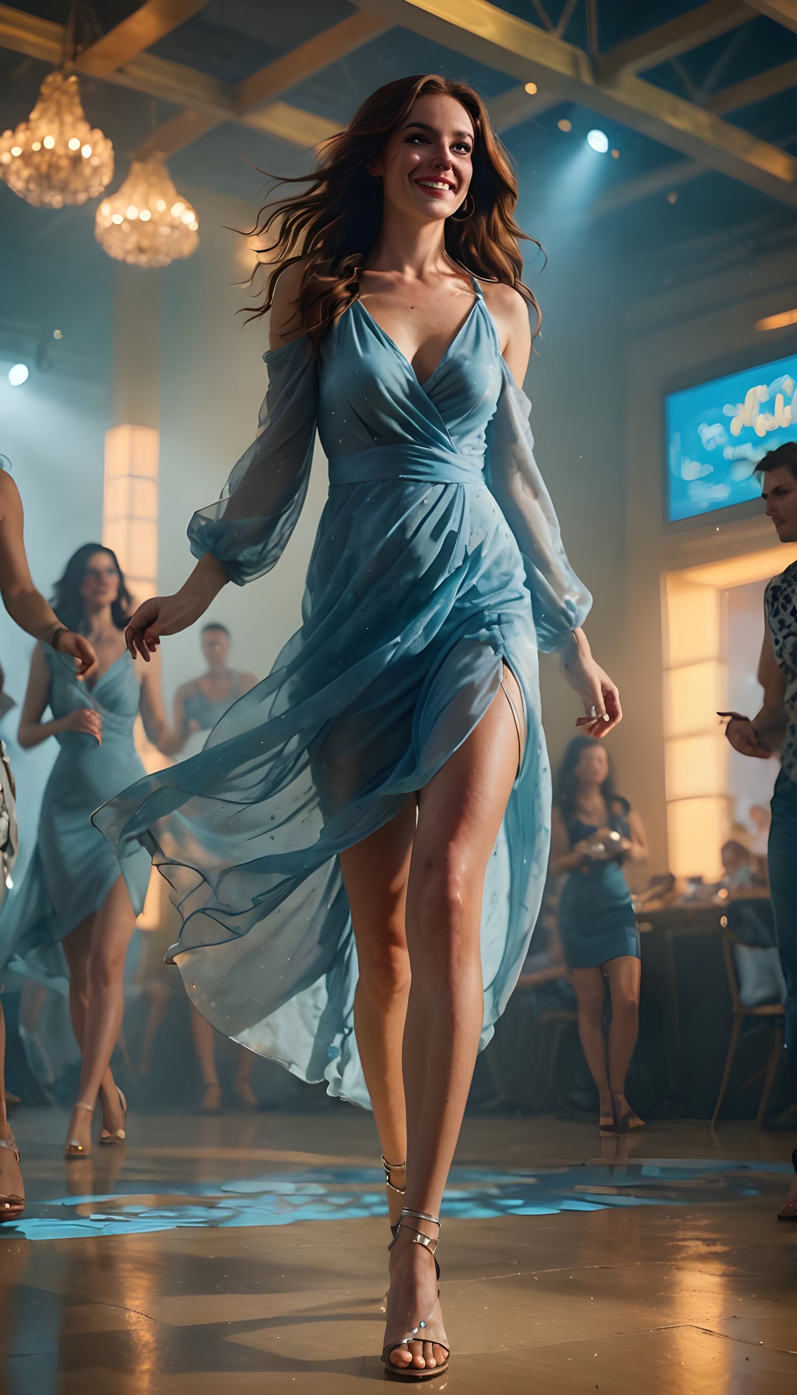 Irish Woman in Blue Dress on Dance Floor