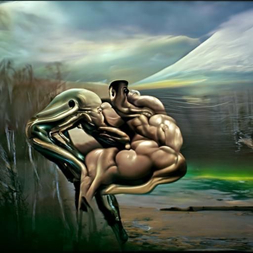 Surreal Alien Bodybuilders in Melting Oil