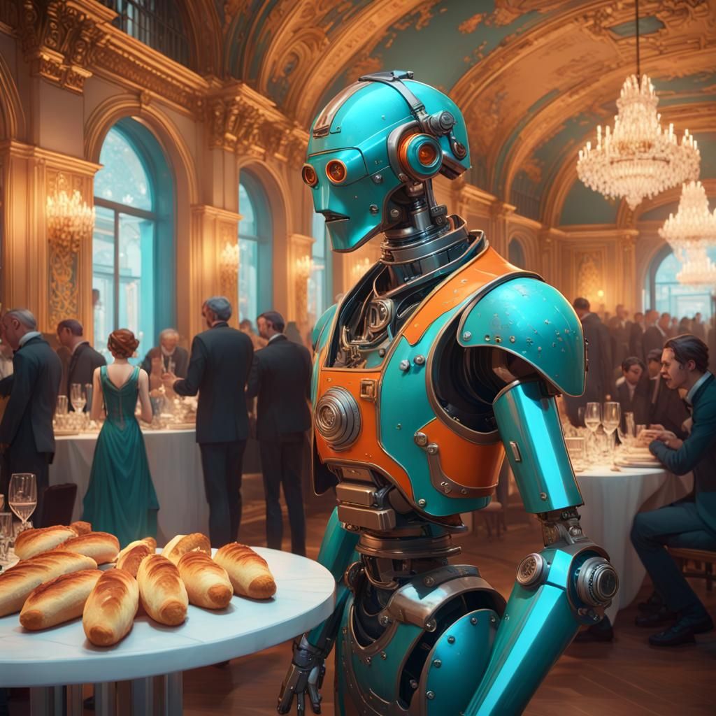 Cyborg Infiltrates Fancy Dress Ball in Art Nouveau Style