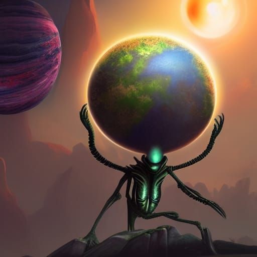 Alien taking a selfie on a planet called nibiru, hd, high qu...