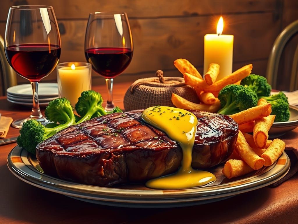 Savory Steak Dinner Scene in Traditional European Master's S...