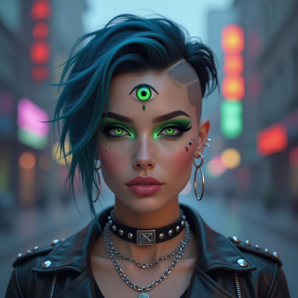 Punk Woman with Emerald Eye as Digital Art