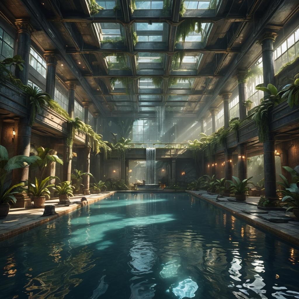 Surreal Indoor Pool with Gravity Wells, M.C. Escher Style