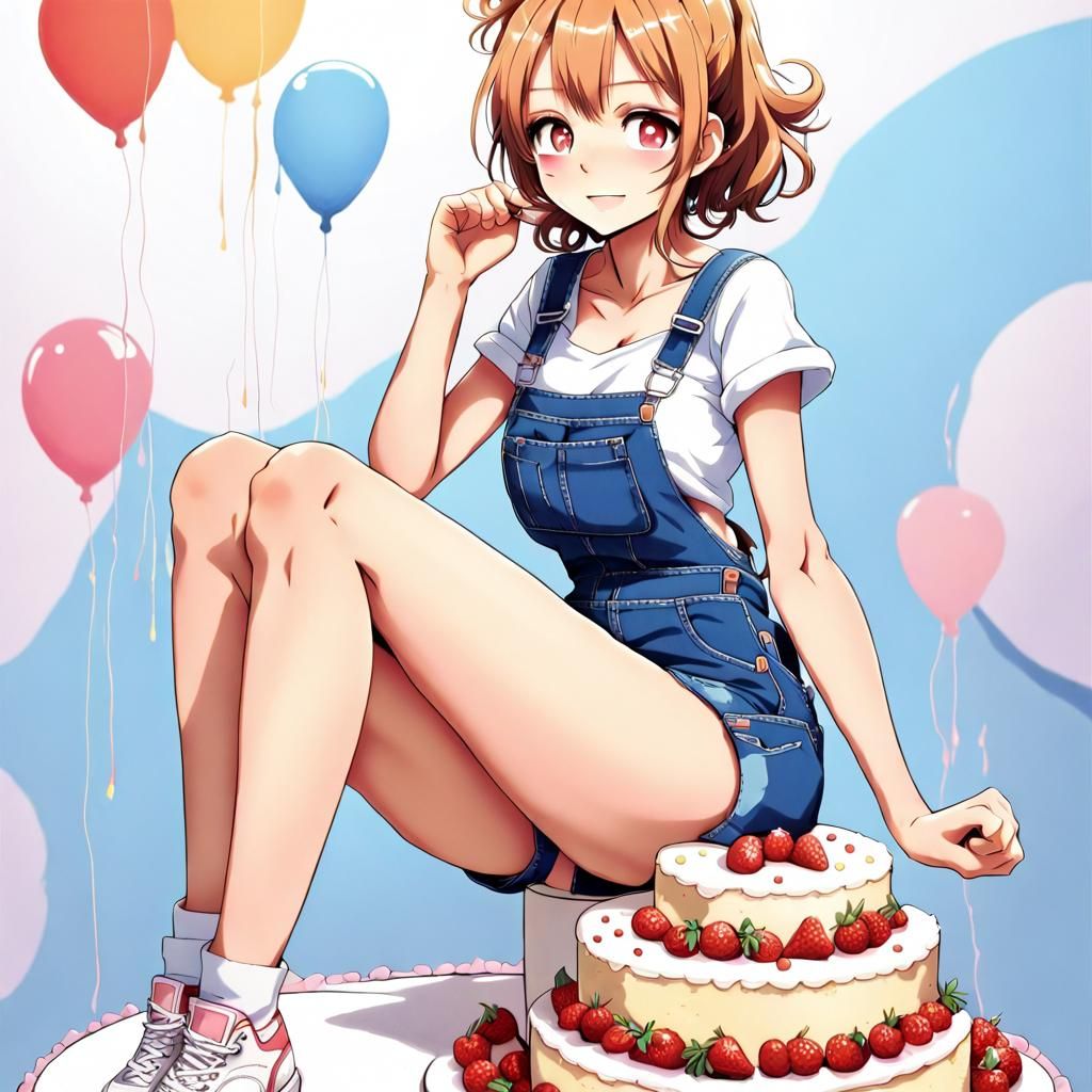Anime Woman Sitting on Cake, Key Visual Art