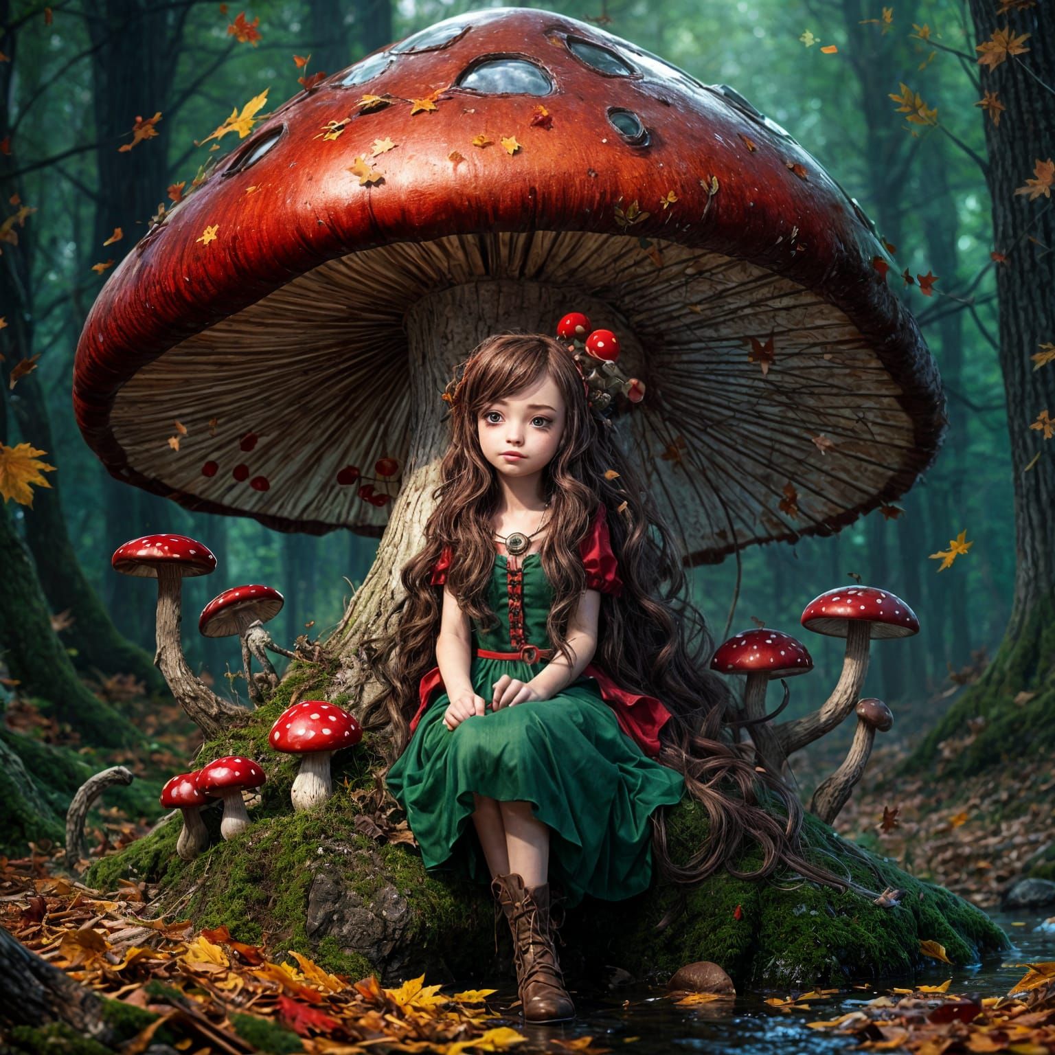 Forest Fairy in Autumn Forest, Anime Art