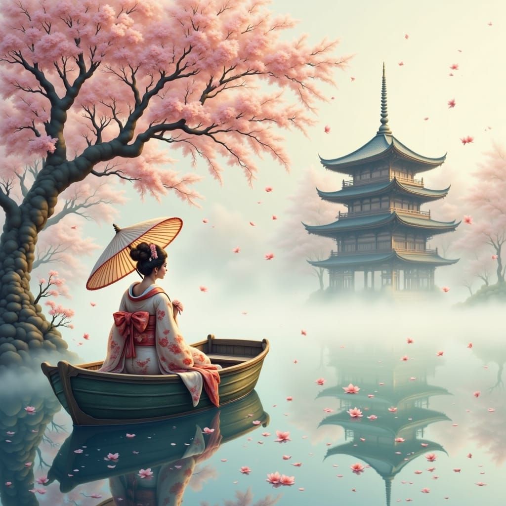 Japanese Woman Contemplates Life in Ethereal Mist