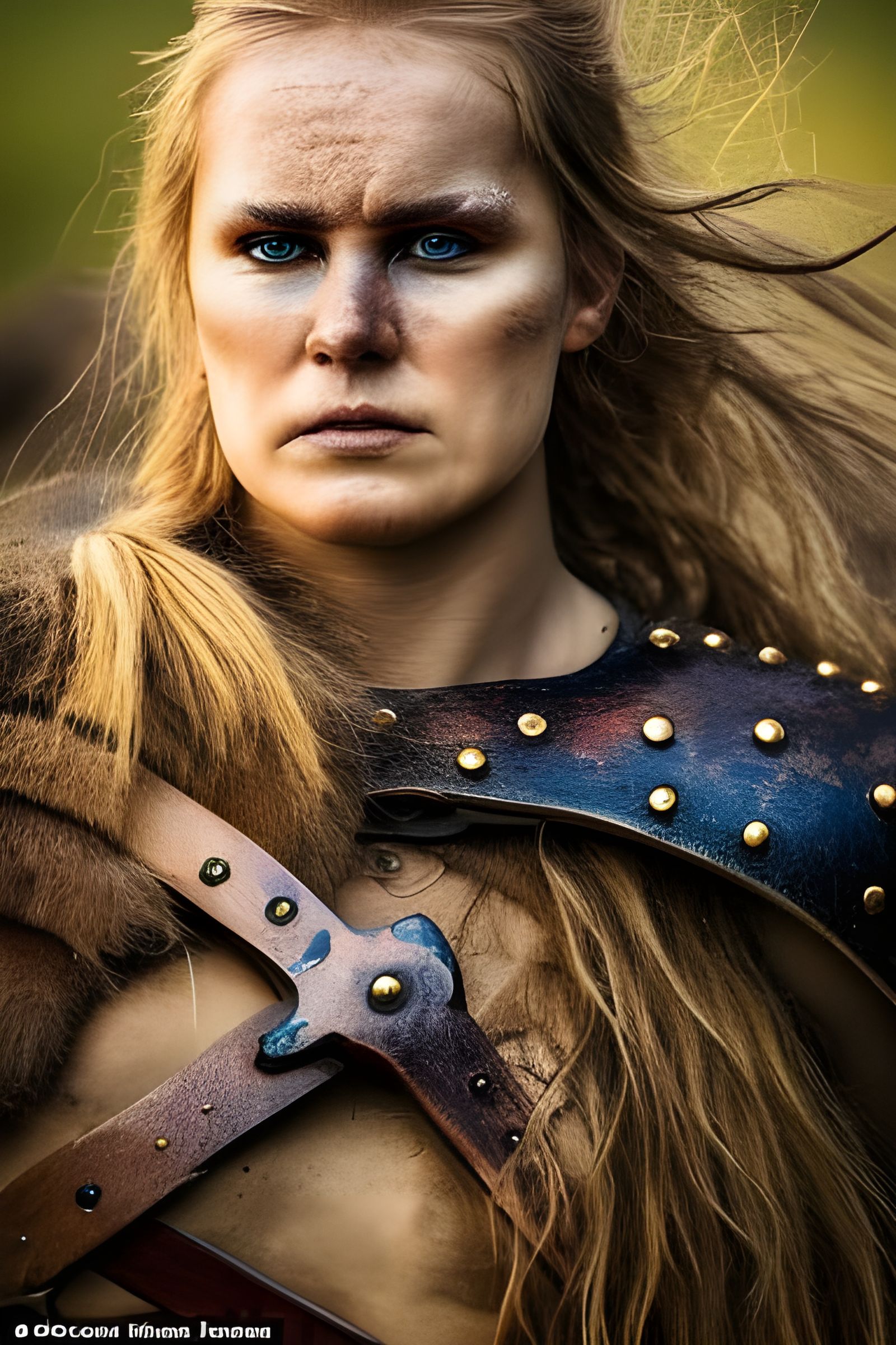 Fierce Viking Warrior Woman Portrait in Battle