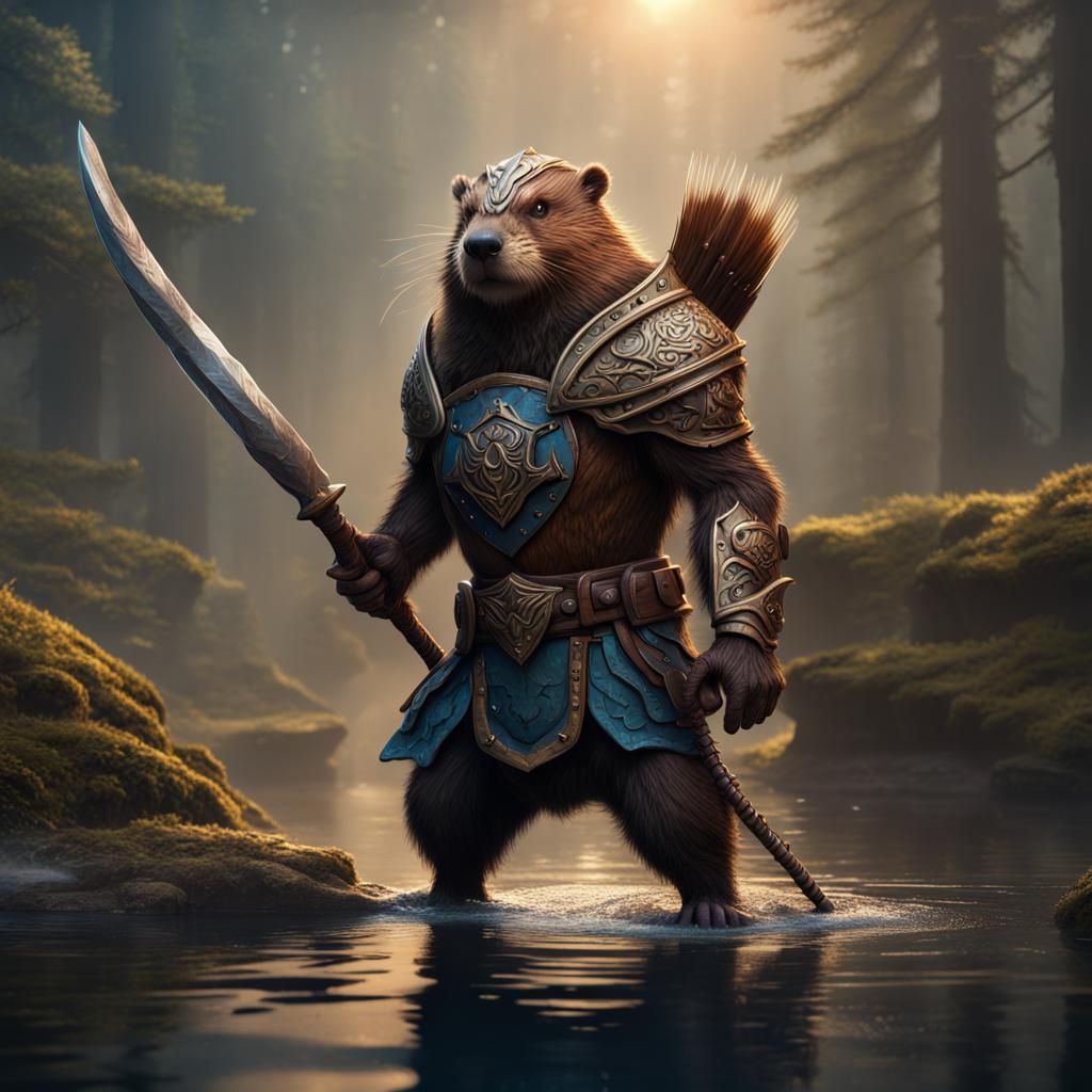 Beaver Warrior in Detailed Matte Painting