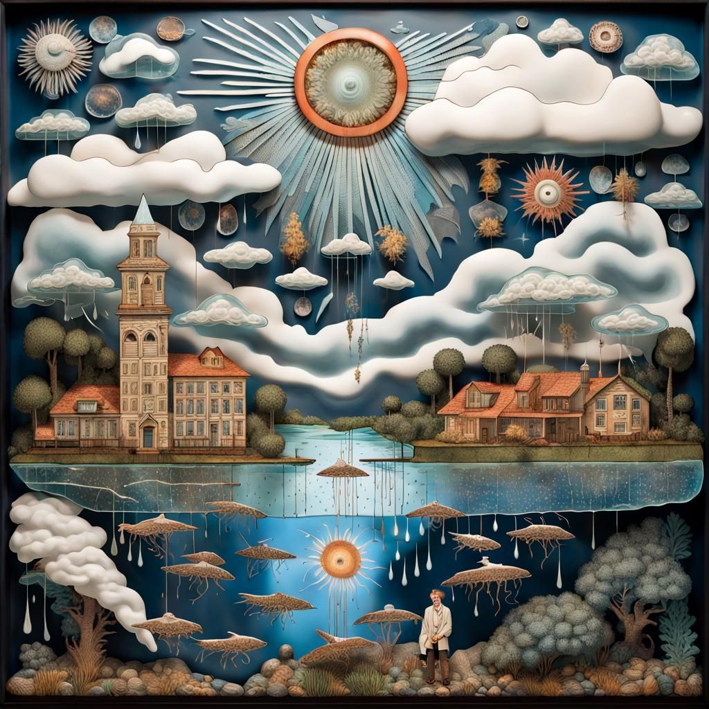 Whimsical Glass Storm Over Lake: Visionary Art