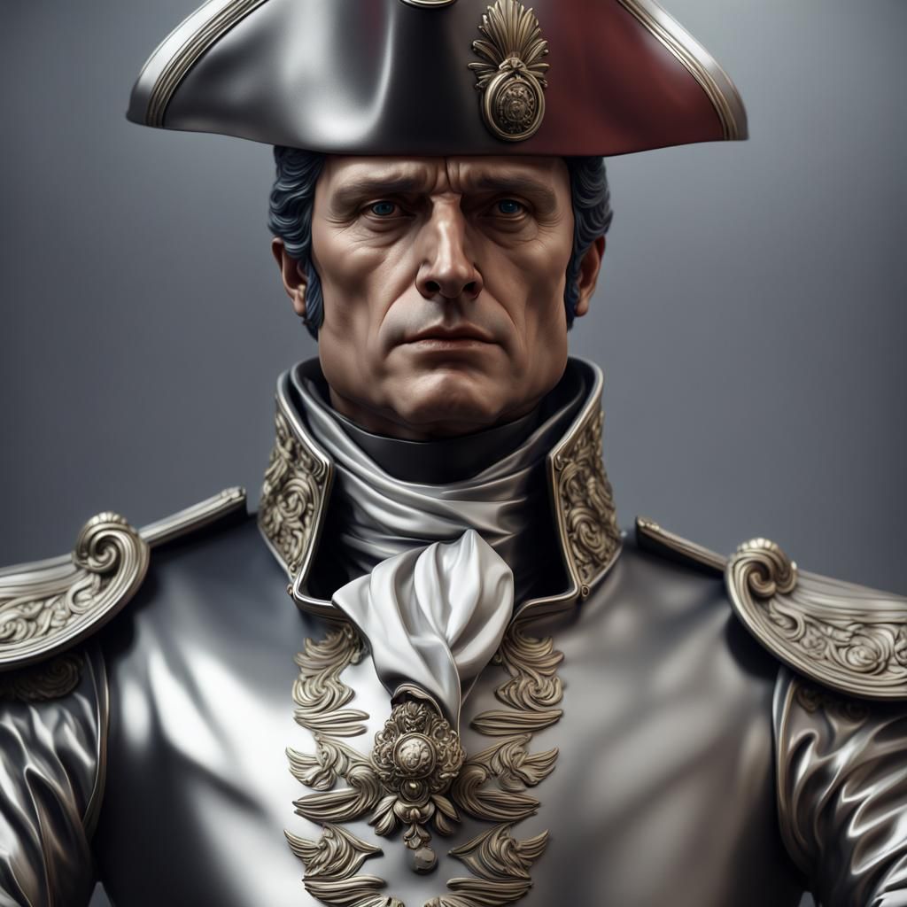 Liquid Metal Bust of Napoleon in Detailed Matte Style