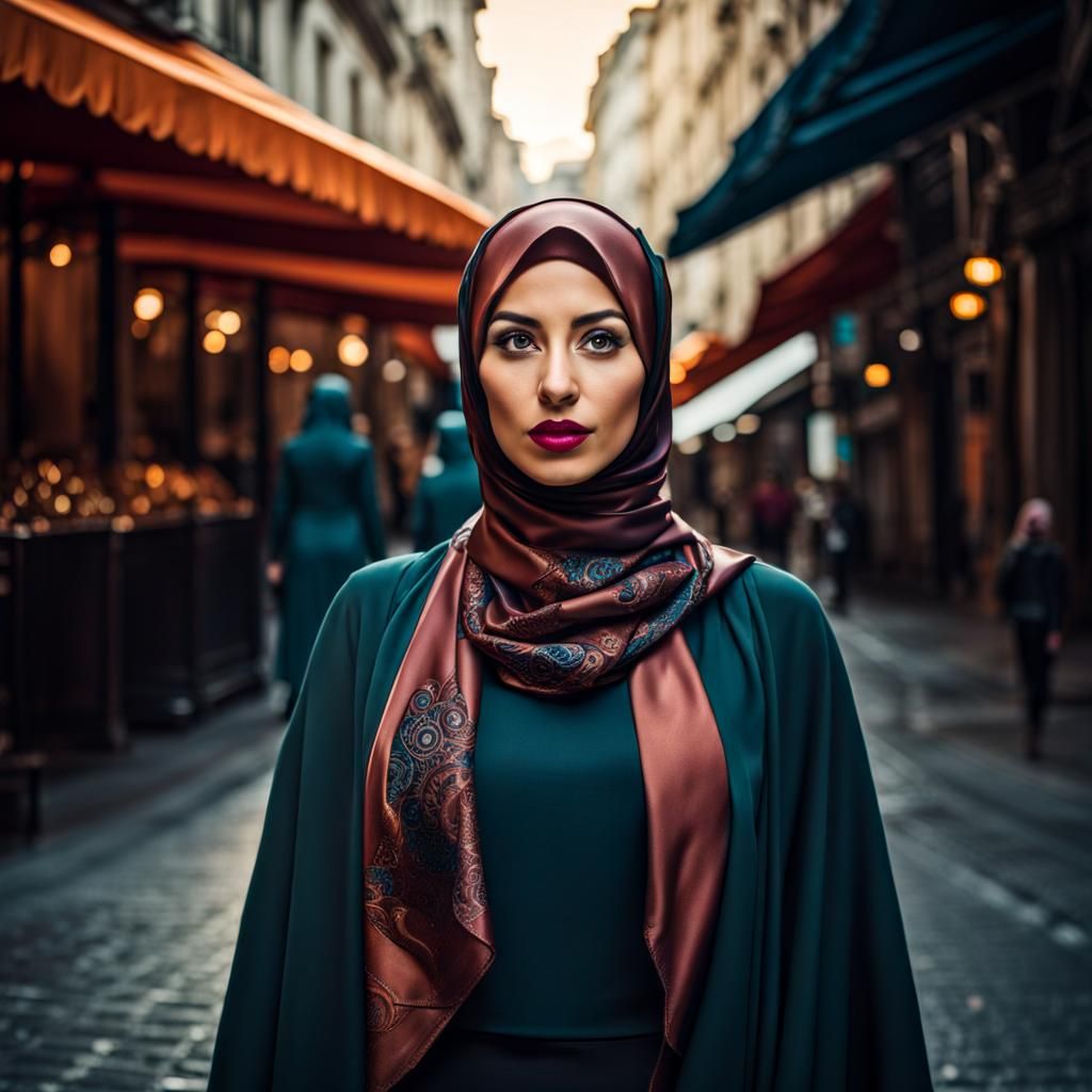 European Woman in Hijab and Mask: Digital Portrait