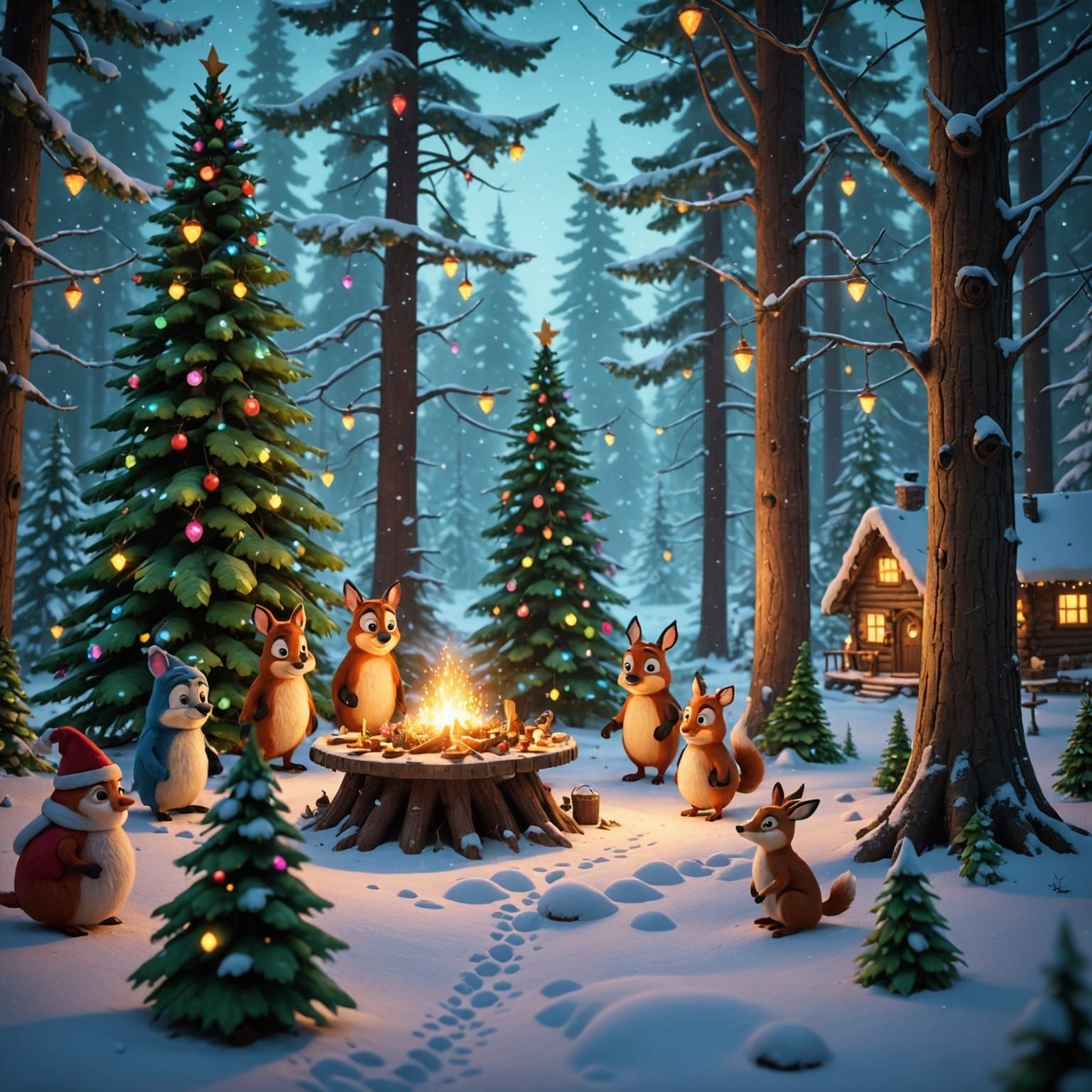 Winter Wonderland Feast Scene in 3D Digital Art