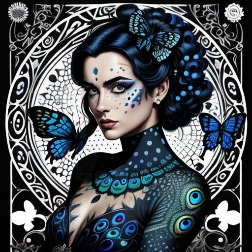 Butterfly Woman with Peacock Feathers in Comic Art