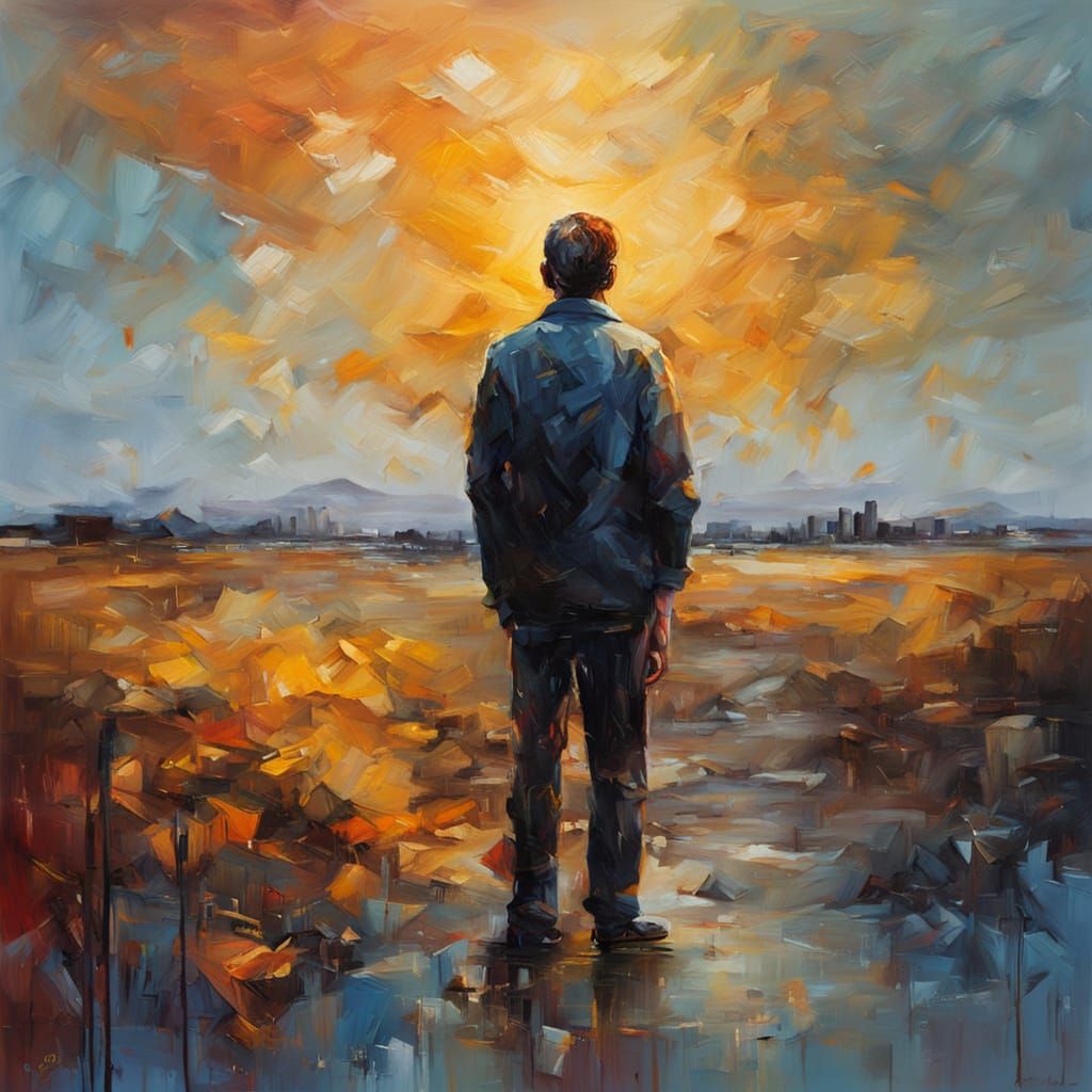 Melancholic Figure in Oil Painting with Golden Light