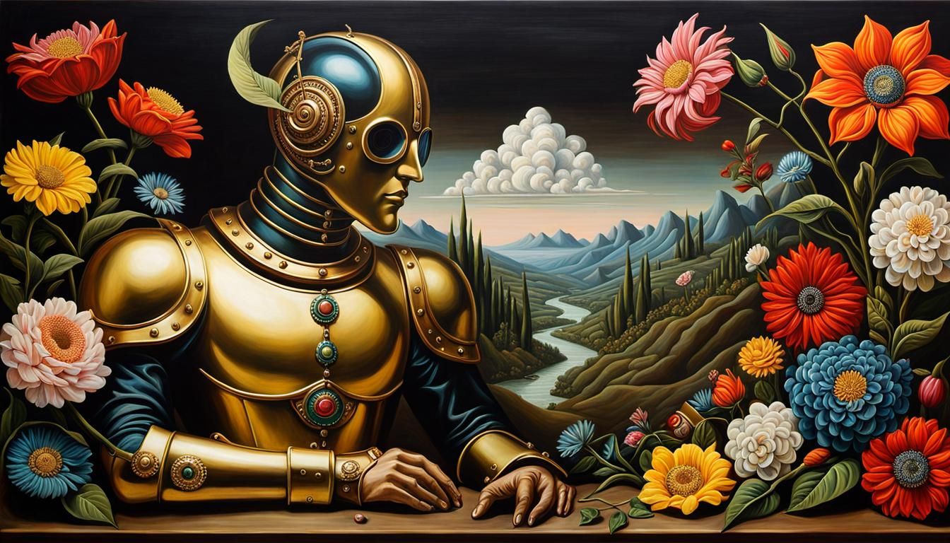 Surreal Steampunk Figure in Glass Wilderness