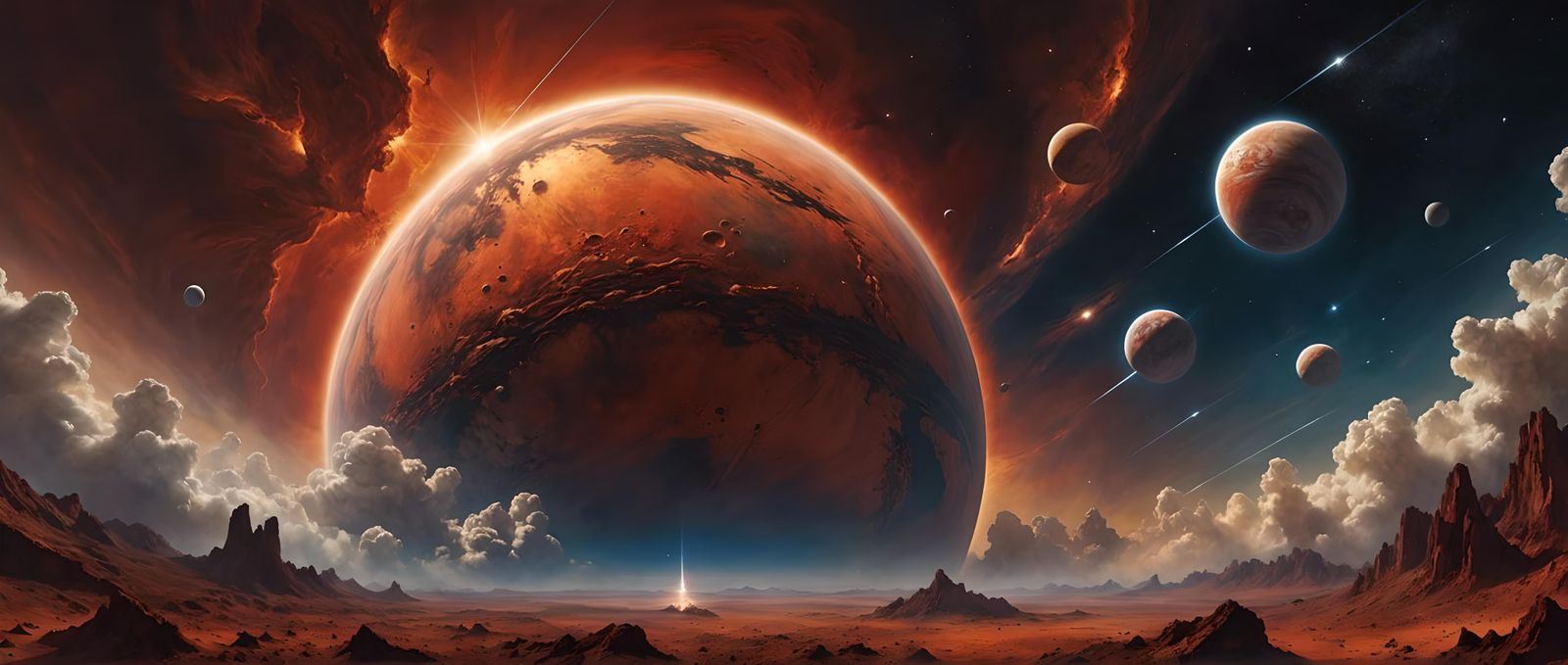 Colossal Red Planet Emerges in Cosmic Horror Style