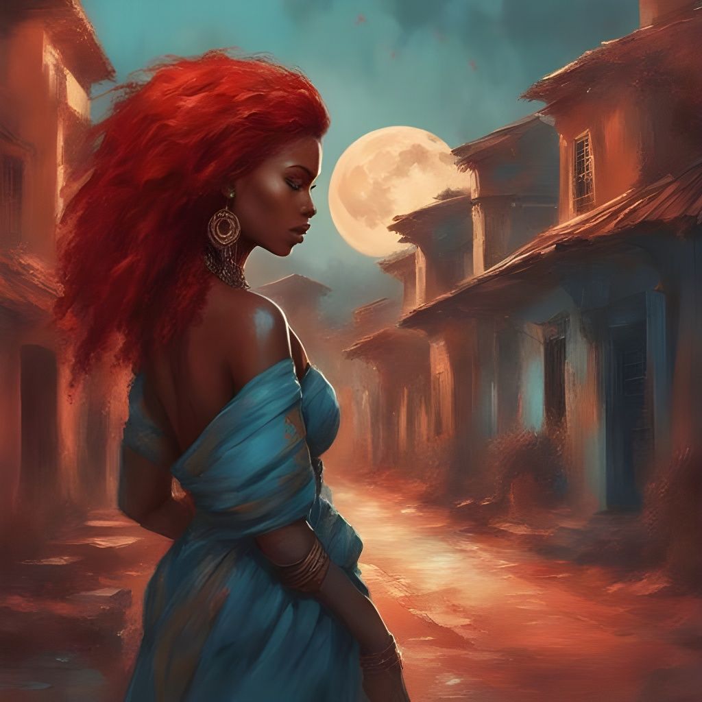 Stunning Red-Haired Beauty in Azure Light