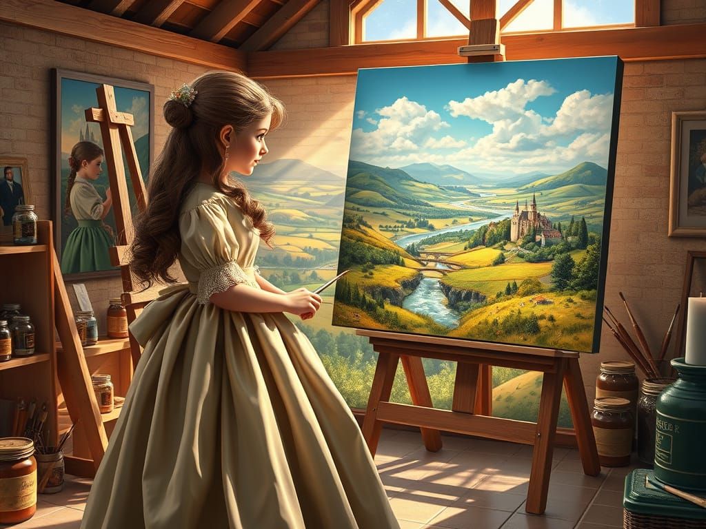 Serene Renaissance Atelier Scene with Historical American Gi...