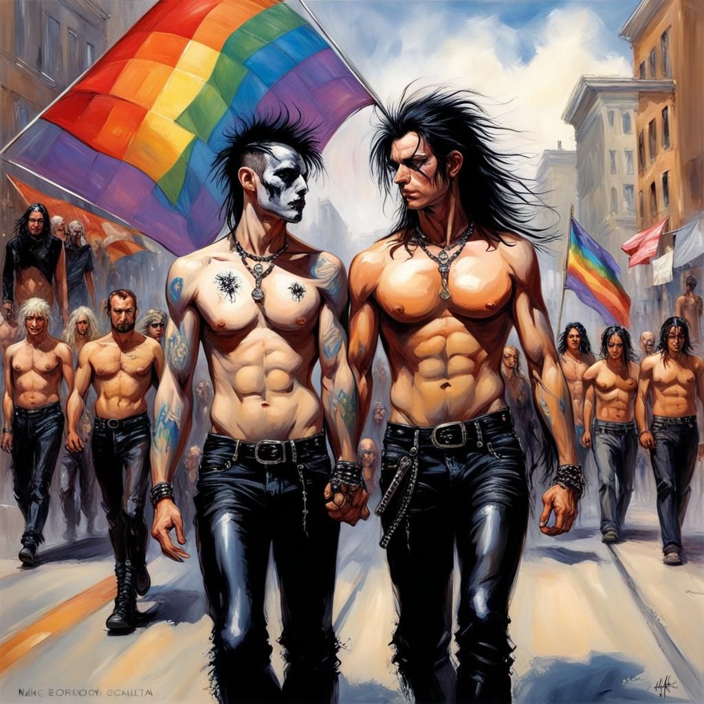 Gothic Punk Couple at Pride Parade