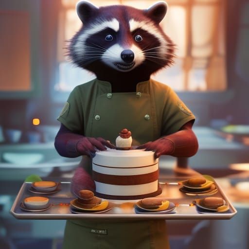 Rocket Racoon as Pastry Chef: 3D Digital Art