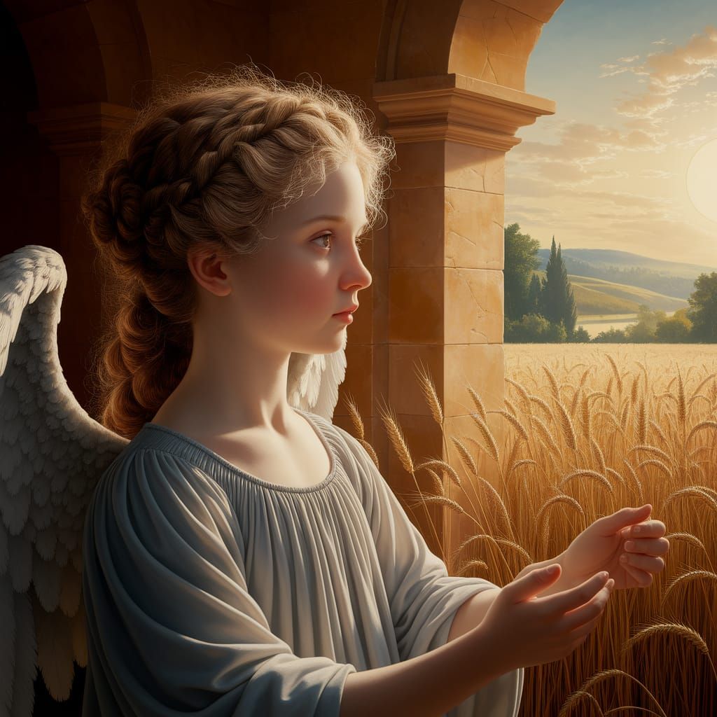 Innocent Angel Portrait in Pre-Raphaelite Style