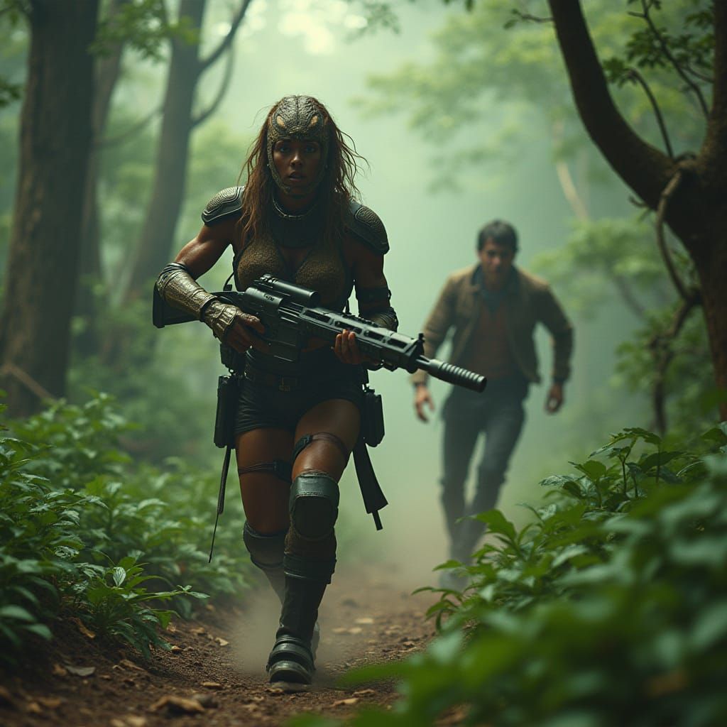 Half-God T-Rex Hybrid Hunt in a Jungle Film Still