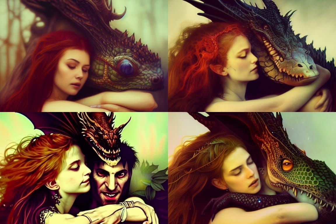 Dragon Embrace: Hyperrealistic Portrait of a Vampire Witch